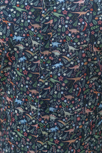 Dinosaur Floral Print Cotton and Organic Cotton Slim Fit Mens Shirt Long Sleeve