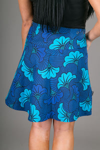 Reversible A Line Blue Green Floral Print with Pocket