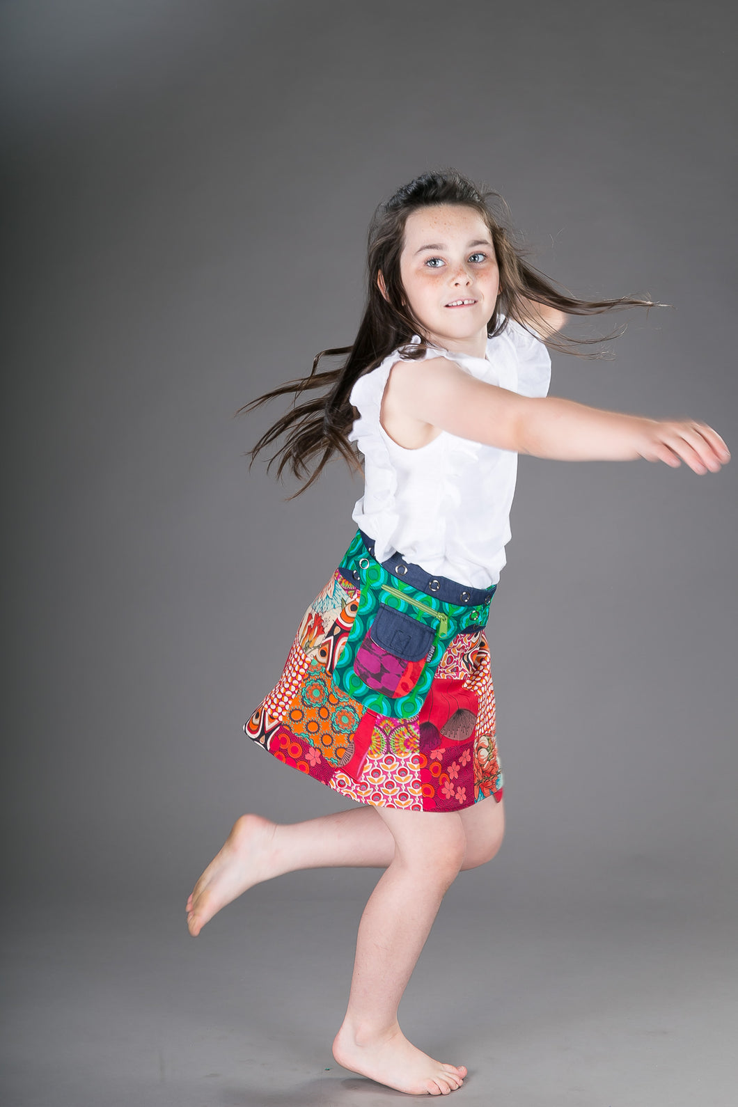 Childrens Reversible Cotton Denim Skirt Red