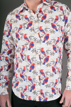 Birds Red Floral Print Cotton Slim Fit Mens Shirt Long Sleeve