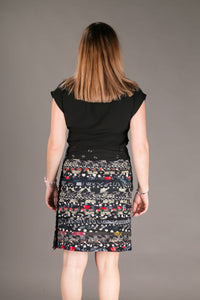 Reversible Cotton Skirt Black Patch Red Print with Pocket