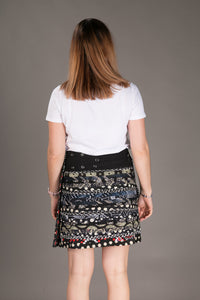 Reversible Cotton Skirt Black Patch Red Print with Pocket