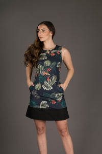 60s Style Cotton Dress Black Aloha Print with Pockets