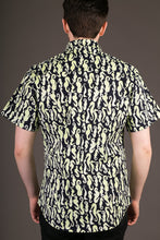 Seahorse Black Green Print Cotton Slim Fit Mens Shirt Short Sleeve