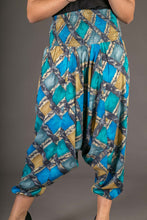 Blue Gold Print Cotton Harem Yoga Jumpsuit Pants