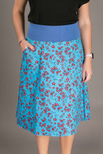 Reversible Midi Skirt Blue Floral Geometric Print with Pockets