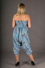 Blue Yellow Wave Print Cotton Harem Yoga Jumpsuit Pants