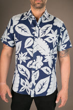 Blue Floral Large Aloha Print Cotton Slim Fit Mens Shirt Short Sleeve