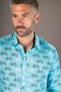 Blue Bicycle Print Cotton Slim Fit Shirt
