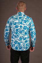 Blue Floral Print Cotton Slim Fit Mens Shirt Long Sleeve