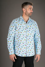 Boats Island Blue Print Cotton Slim-Fit Long-Sleeve Mens Shirt