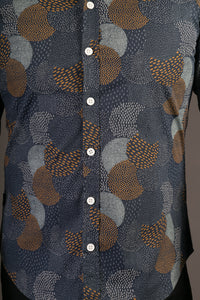 Blue Circular Dots Print Cotton Slim Fit Mens Shirt Long Sleeve