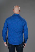 Blue Print Cotton Slim Fit Mens Shirt Long Sleeve