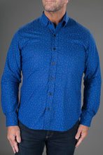 Blue Print Cotton Slim Fit Mens Shirt Long Sleeve