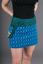 Reversible Cotton Skirt Blue Yellow Geometric Print with Pocket