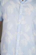 Blue Floral Print Cotton Slim Fit Mens Shirt Short Sleeve