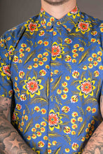 Blue Floral Print Cotton Slim and Regular Fit Mens Shirt Short Sleeve