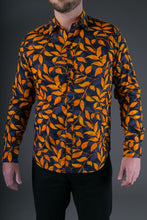 Blue Orange Floral Print Cotton Slim and Regular Fit Mens Shirt Long Sleeve