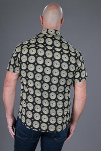 Reversible Peacock Black Print Cotton Slim Fit Mens Hawaiian Shirt Short Sleeve