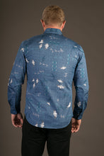 Blue White Geese Birds Print Cotton Slim and Regular Fit Mens Shirt Long Sleeve