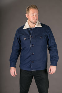 Blue Wool Mens Winter Jacket Shearling Lining