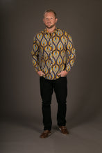 Blue Yellow Brown Print Cotton Slim and Regular Fit Mens Shirt Long Sleeve
