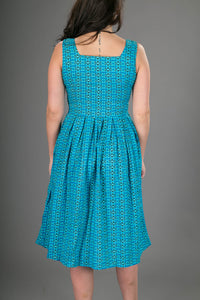 Zoe Cotton Dress Blue Geometric Print