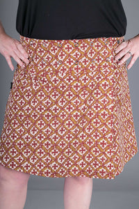 Reversible A Line Blue Brown Print with Pocket