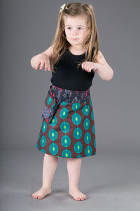 Childrens Reversible Cotton Skirt Green Brown