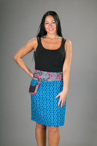 Reversible Cotton Skirt Brown Patch Blue Print with Pocket