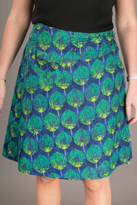 Reversible A Line Blue Green Butterly Print with Pocket