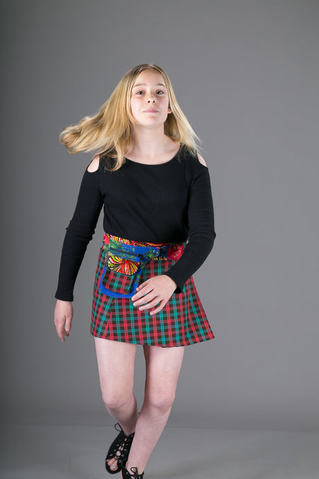Childrens Reversible Cotton Skirt Red Tartan