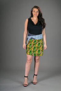 Reversible Cotton Corduroy Skirt Green Floral Print and Stars with Pocket