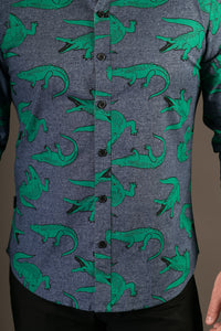 Crocodile Print Cotton Slim Fit Mens Shirt Long Sleeve