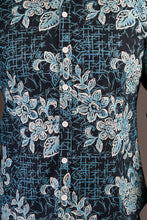 Blue White Floral Print Cotton Slim Fit Mens Shirt Long Sleeve