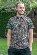 Dinosaur Floral Cotton Slim Fit Mens Shirt Short Sleeve