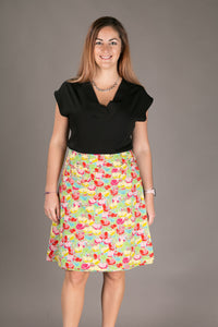 Reversible A Line Yellow Green Floral Print with Pocket