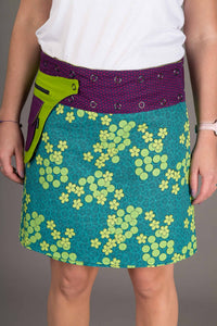 Reversible Cotton Skirt Green Patch Green Print with Pocket