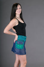 Reversible Cotton Denim Skirt Green Print with Pocket