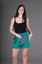 Reversible Cotton Denim Skirt Green Print with Pocket