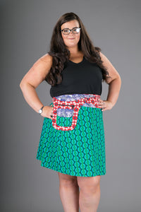 Plus Size Reversible Green Purple Cotton Skirt with Detachable Pocket