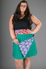 Plus Size Reversible Green Purple Cotton Skirt with Detachable Pocket