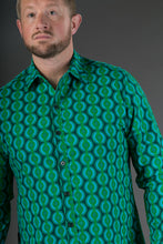Green Geometric Print Cotton Slim and Regular Fit Mens Shirt Long Sleeve