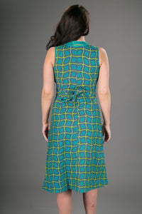 Olivia Cotton Dress Green Geometric Print
