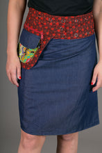 Reversible Cotton Denim Skirt Green Patch Print with Pocket