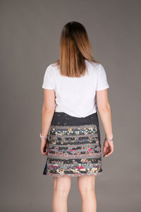 Reversible Cotton Skirt Grey Patch Blue Print with Pocket
