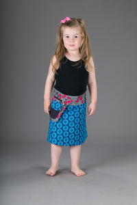 Childrens Reversible Cotton Skirt Grey Blue
