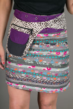 Reversible Cotton Skirt Grey Patch Purple Birds Print with Pocket