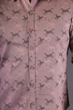 Horse Print Cotton Slim Fit Mens Shirt Long Sleeve