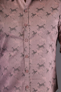Horse Print Cotton Slim Fit Mens Shirt Long Sleeve
